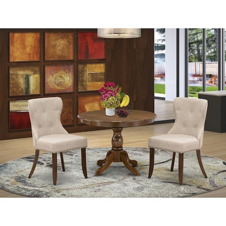 East West Furniture 3 Piece Hartland Dining Table Set - Acacia Walnut HBSI3-AWA-04